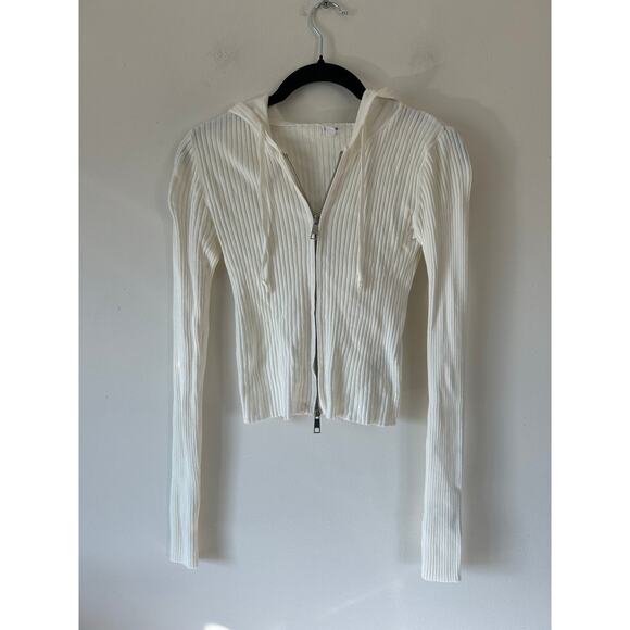 Garage Tops - Garage white zip up knit hoodie womens XS cropped